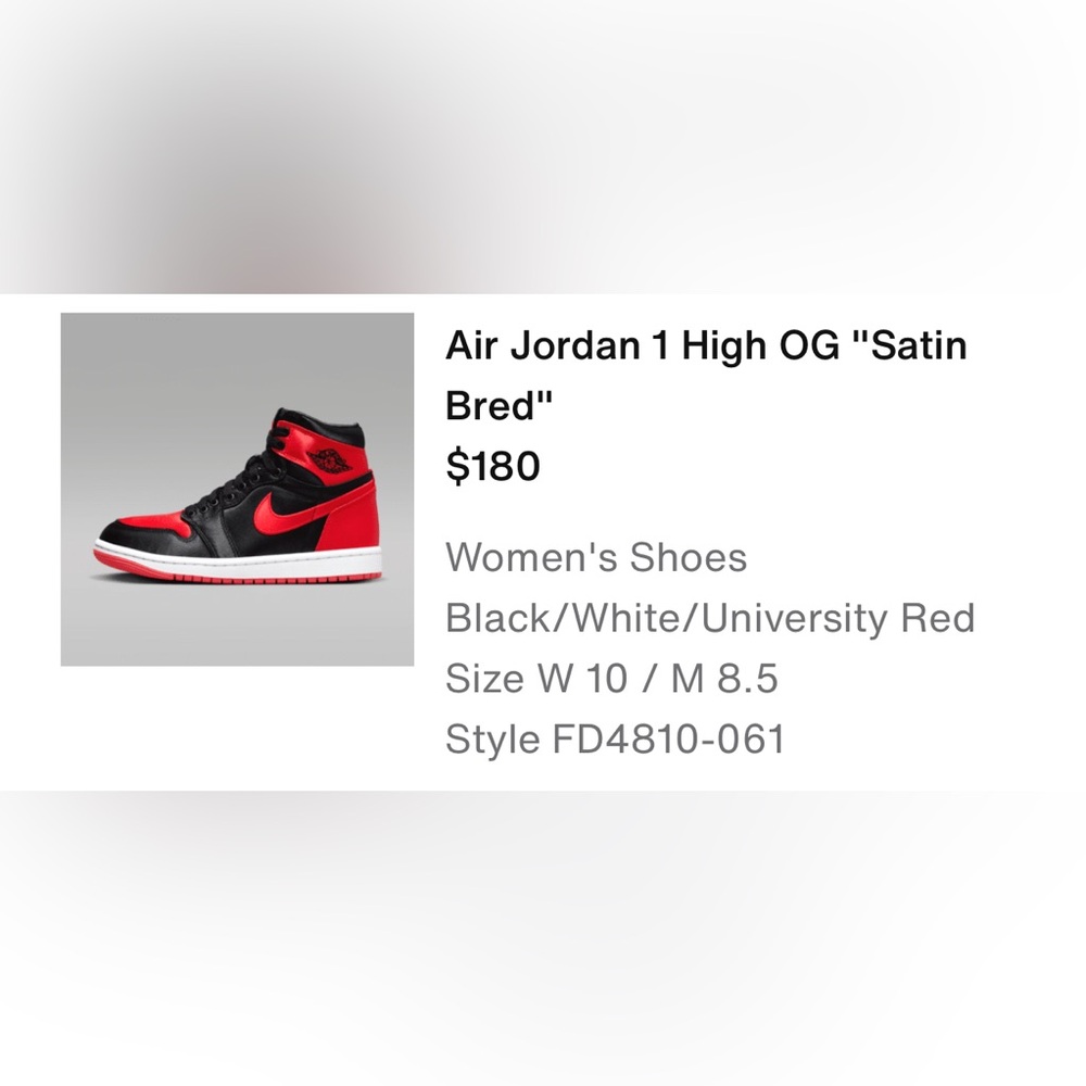 Nike Air Jordan 1 Retro High OG Satin Bred (10 Women's / 8.5 Men's)